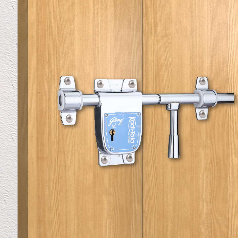 Godrej 275 mm Kadi-Tala Lock for Double Door, Alloy Steel Body Double Locking Mechanism Lock for Main Door (Silver, Pack of 1)